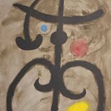 Joan Miro Lithographie « Composition 11 » Femme assise 56x45cm 1960 Maeght 1965
