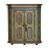 European Hand-Painted Wardrobe in Solid Oak circa 1800