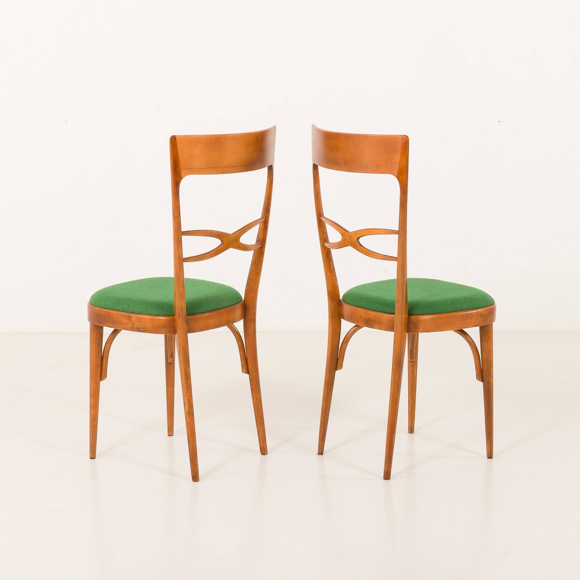 Italian mid-century chairs in walnut and wool