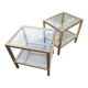 Pair of side tables Pierre Vandel Paris, gold metal and glass, year
