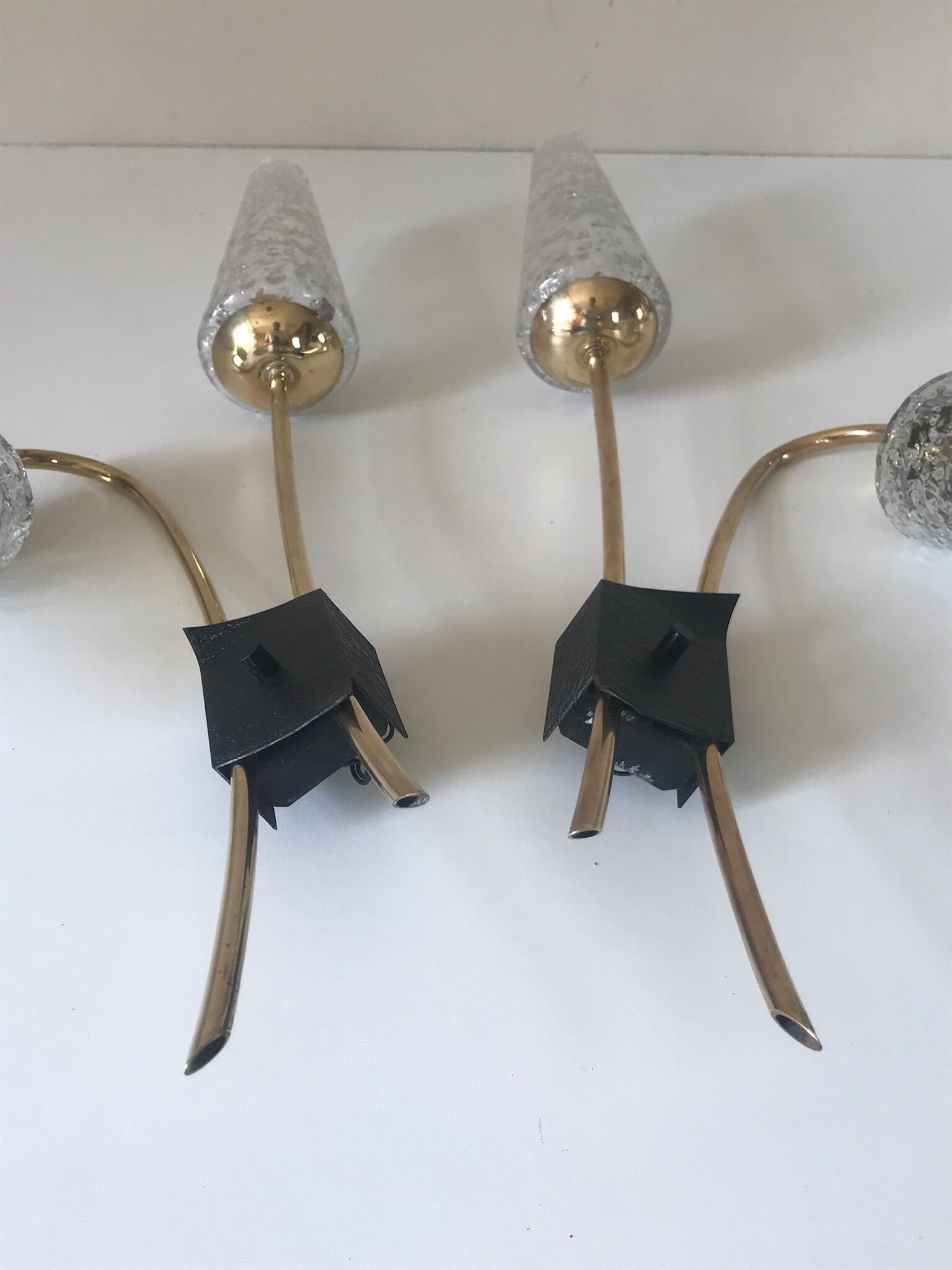 Pair of vintage brass double wall light design 60 years