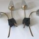 Pair of vintage brass double wall light design 60 years