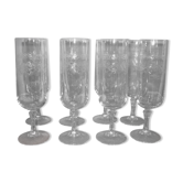 8 champagne flutes in crystal engraved in relief model Matignon