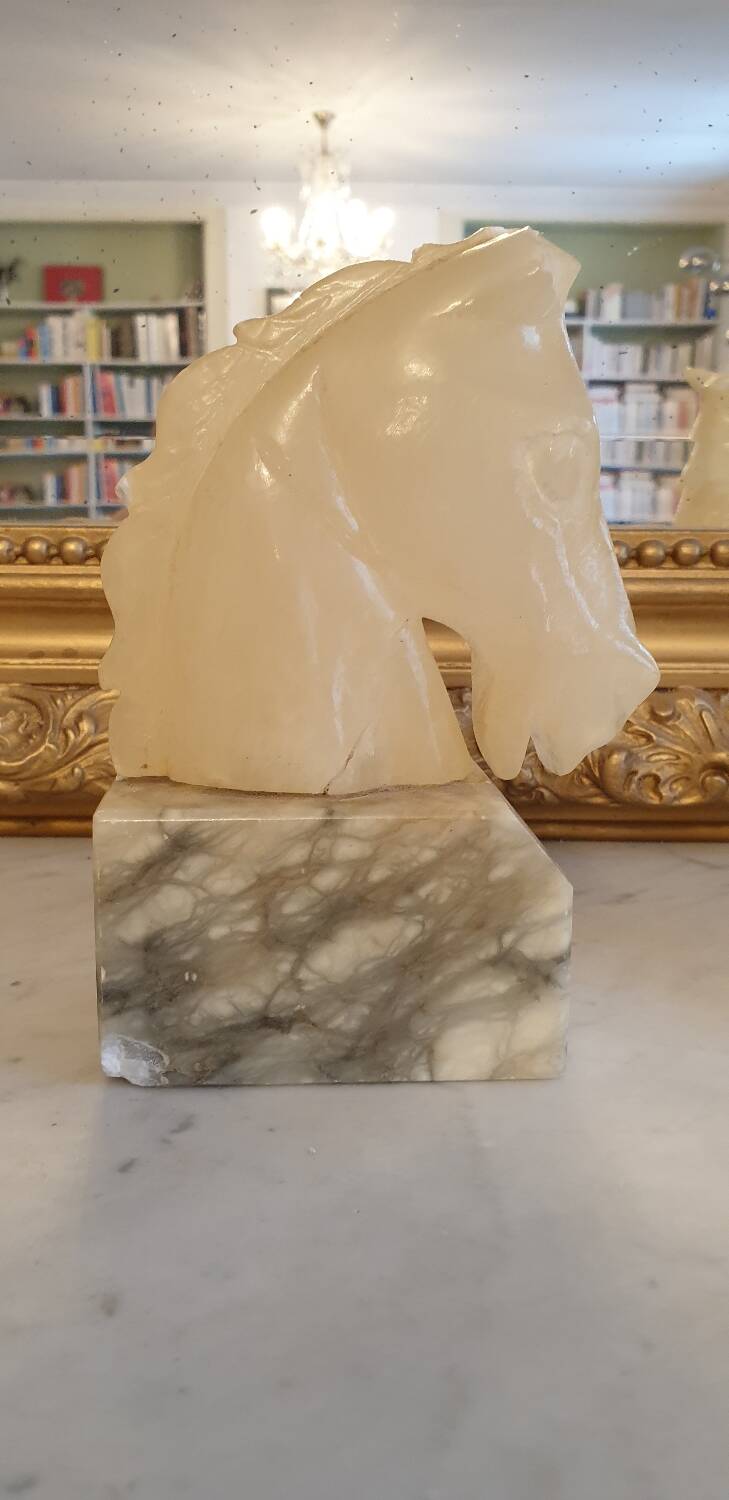 Horse head bookend in onyx and marble