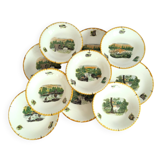 Ten fishing dinner plates and bowls. 1950s fisherman plates