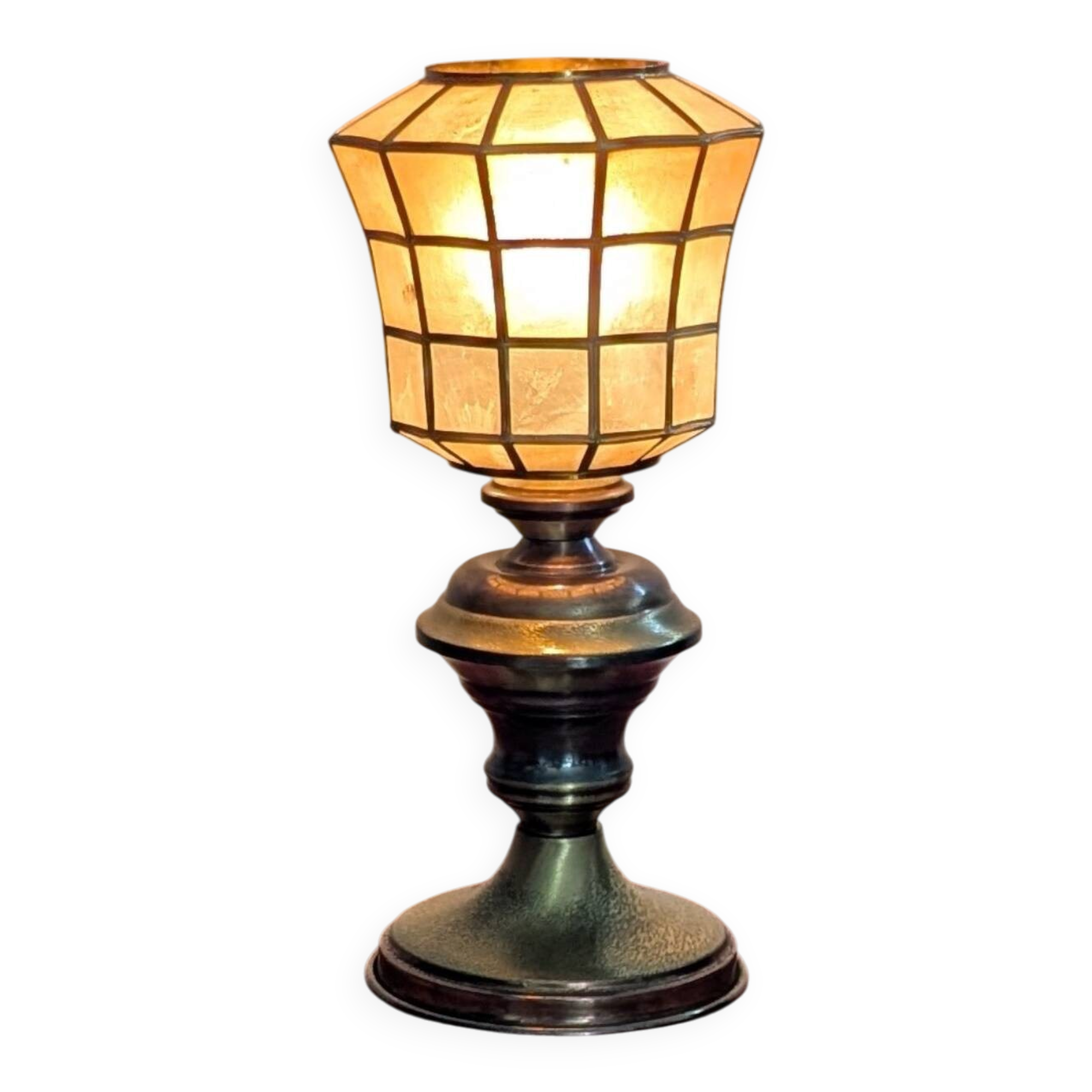 Brass and mother-of-pearl lamp. Lighthouse.
