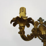 Old bronze wall lamp with 2 candles, years 50/60