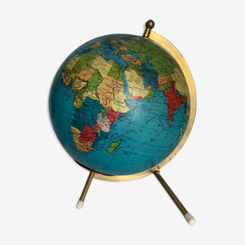 Globe vintage 1963 terrestre Taride  tripode verre - 28 cm