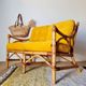 1960s rattan bench - yellow velvet