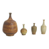 Small Mid-Century Scandinavian Modern Collectible Brown Stoneware Vases by Gunnar Borg, Set of 4
