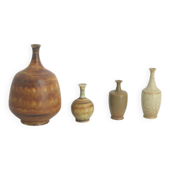 Small Mid-Century Scandinavian Modern Collectible Brown Stoneware Vases by Gunnar Borg, Set of 4