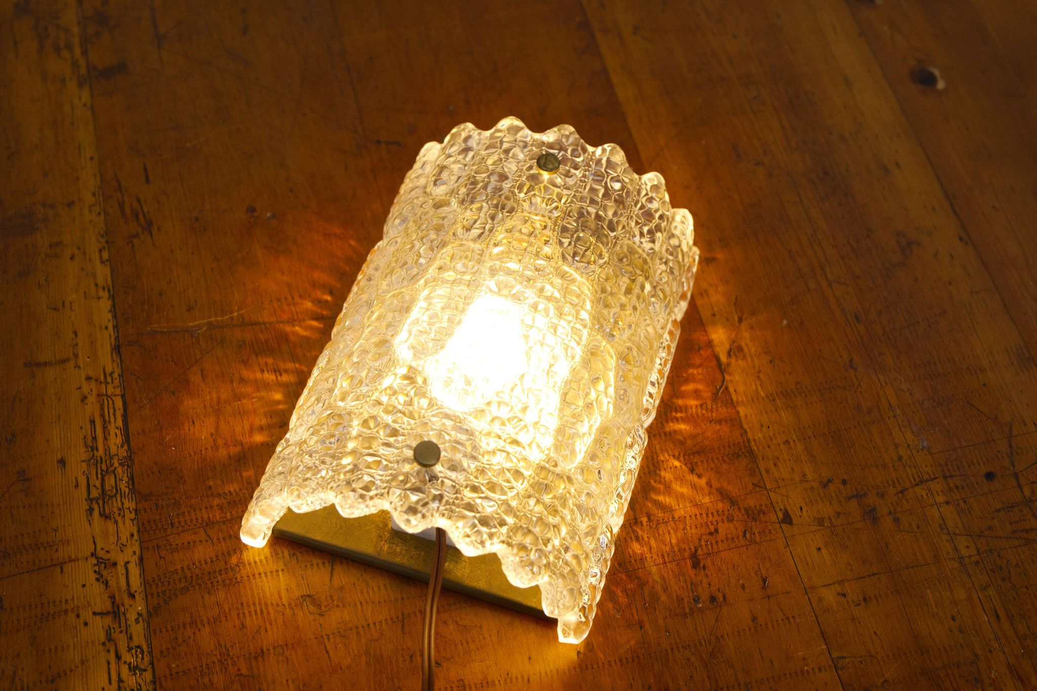 Large pressed glass and brass wall lamp, Denmark, 1960s