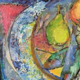 Mid-Century Modern Swedish "Fish & Fruit" Vintage Still Life Oil Painting, Framed