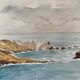 Watercolor Painting Seaside "Rock of the Virgin" Basque Country circa 1950