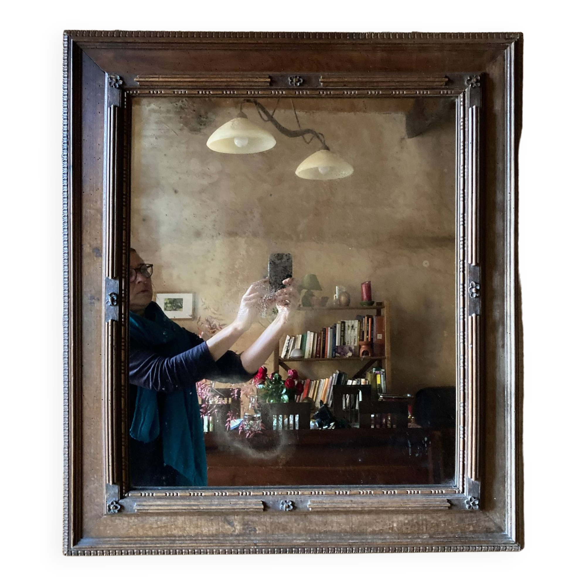 Art deco mirror in varnished wood, 1930s