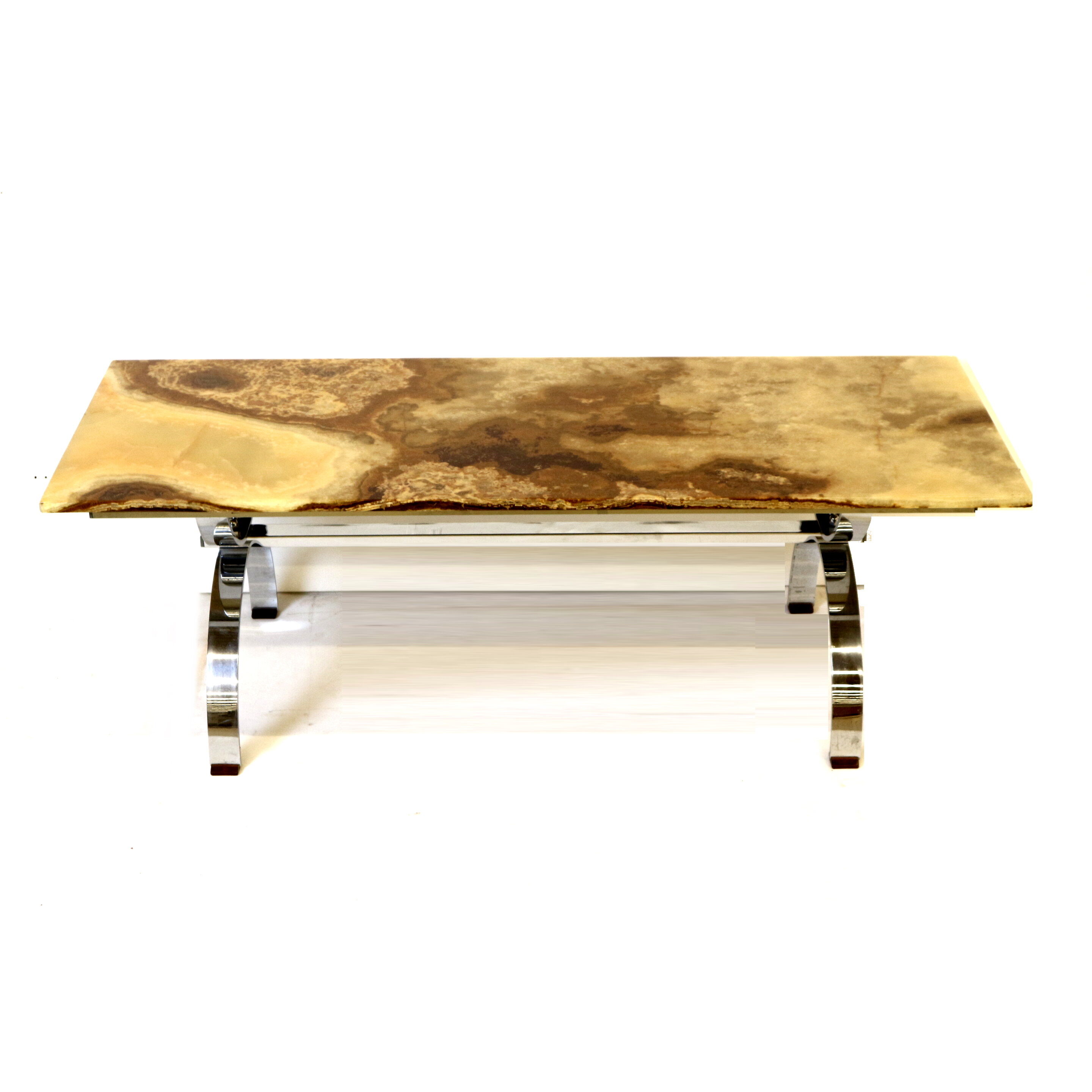 Vintage onyx coffee table with chrome base made in the 1970s