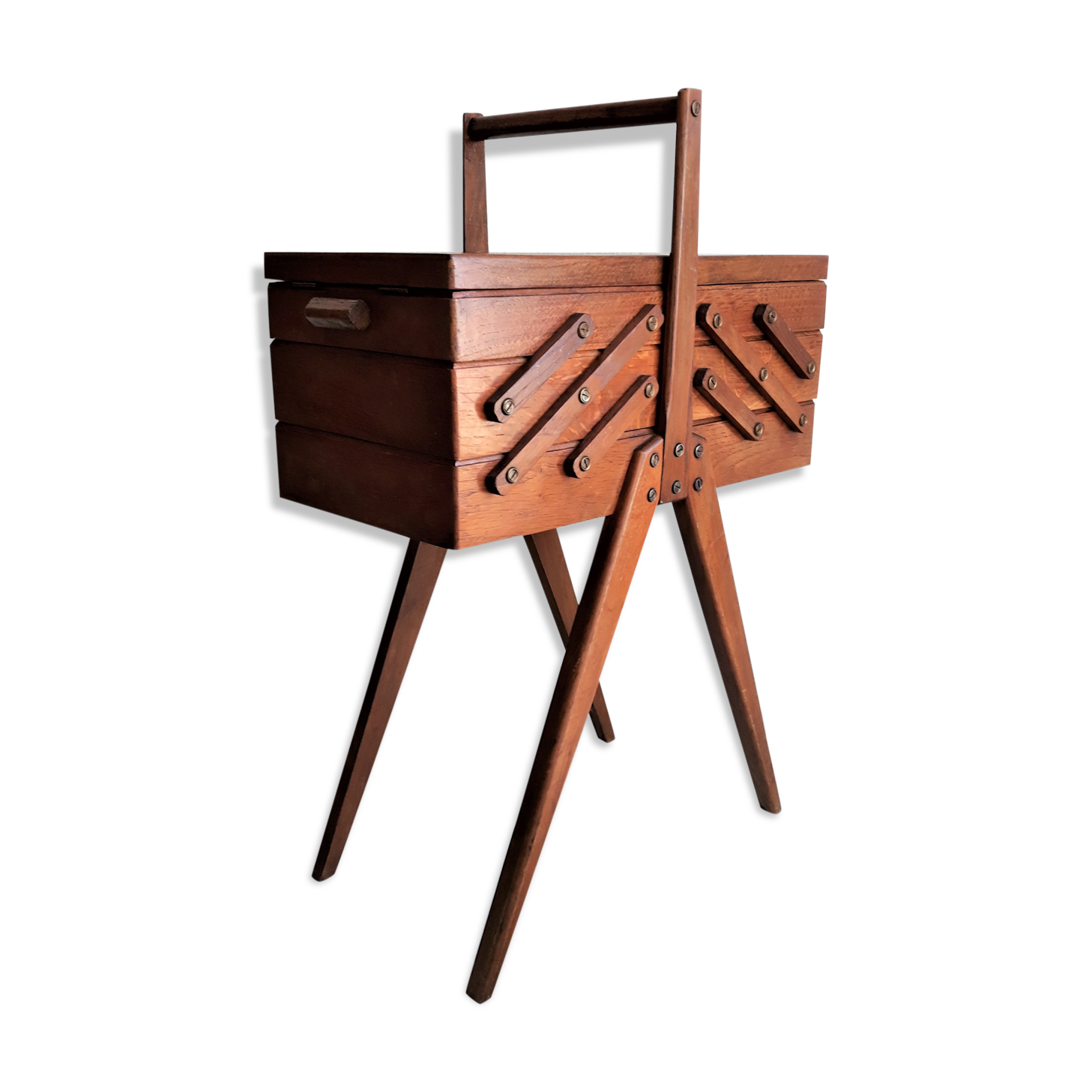 Vintage Wood Worker / Sewing Box / Oak / Compass Feet / Retro / Vintage / 1950