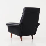 Fauteuil en cuir noir, design danois, années 1970, production : Danemark
