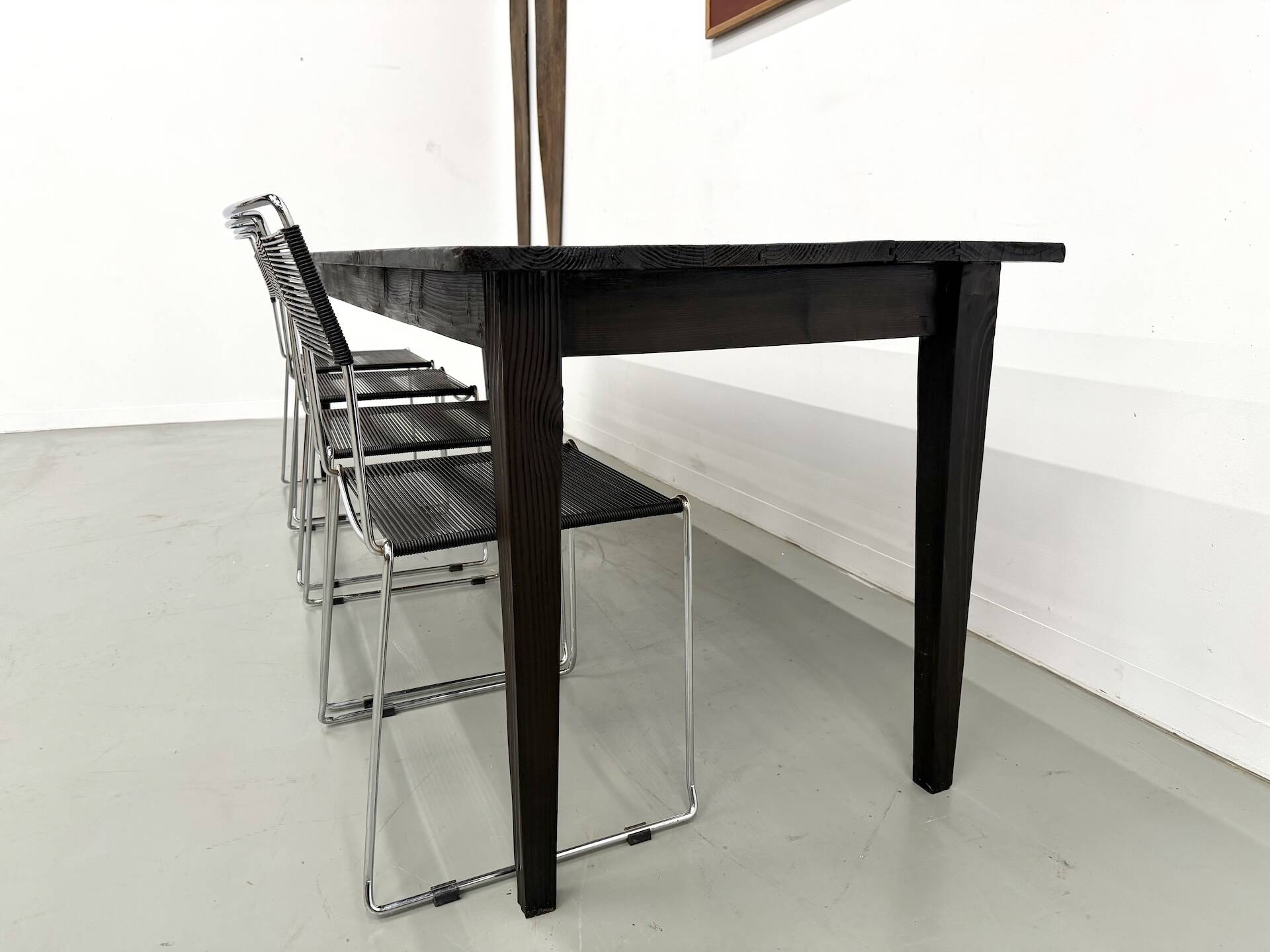 Large 1950s Farm Table in Burnt Wood (Shou Sugi Ban) – L245 cm