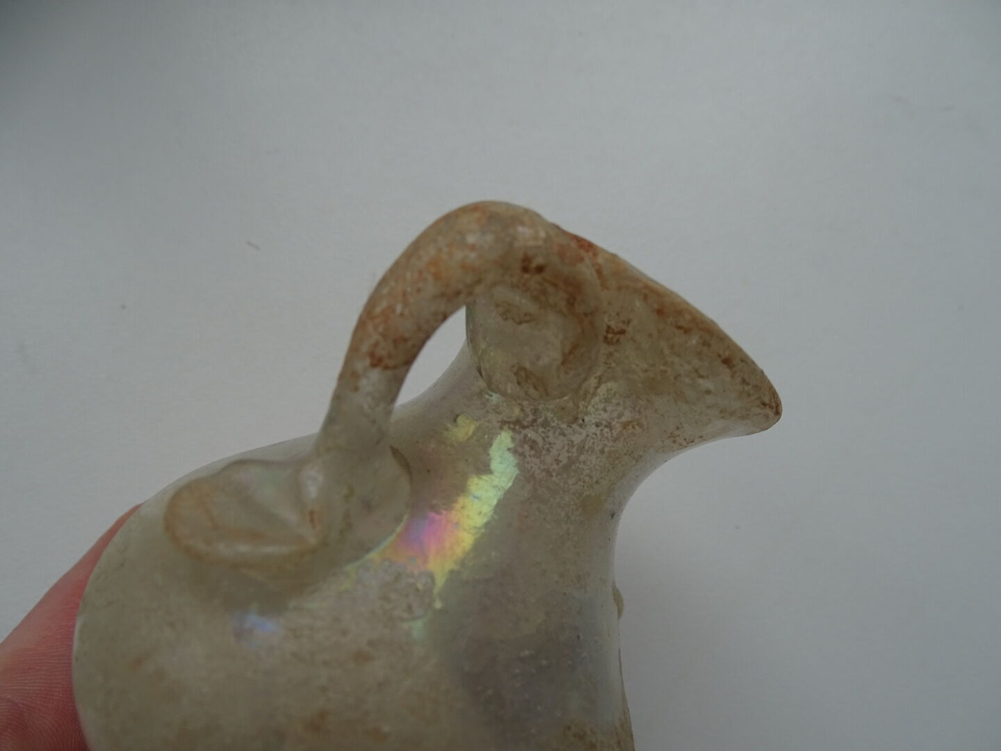 Vase with miniature handle Scavo Seguso Vetri d'Arte iridescent glass Murano 1950