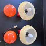 Paire Lampes Vintage Rétro Futuriste OVNI Verre Et Céramique 1970