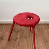 Ikea Red Metal and Wool Three pod Stool, Model Eskilstuna, 1990s