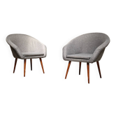 Pair of renovated gray fabric armchairs by Miroslav Navratil