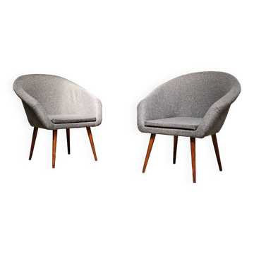 Pair of renovated gray fabric armchairs by Miroslav Navratil