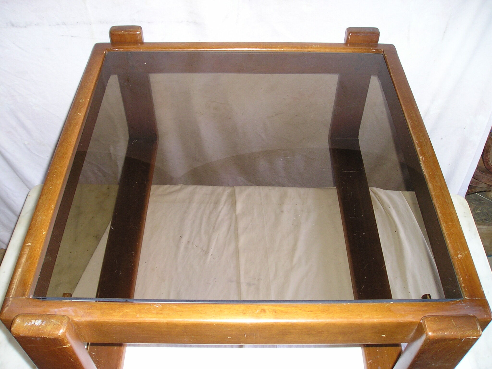 Table basse bois verre fumé scandinave années 70/80