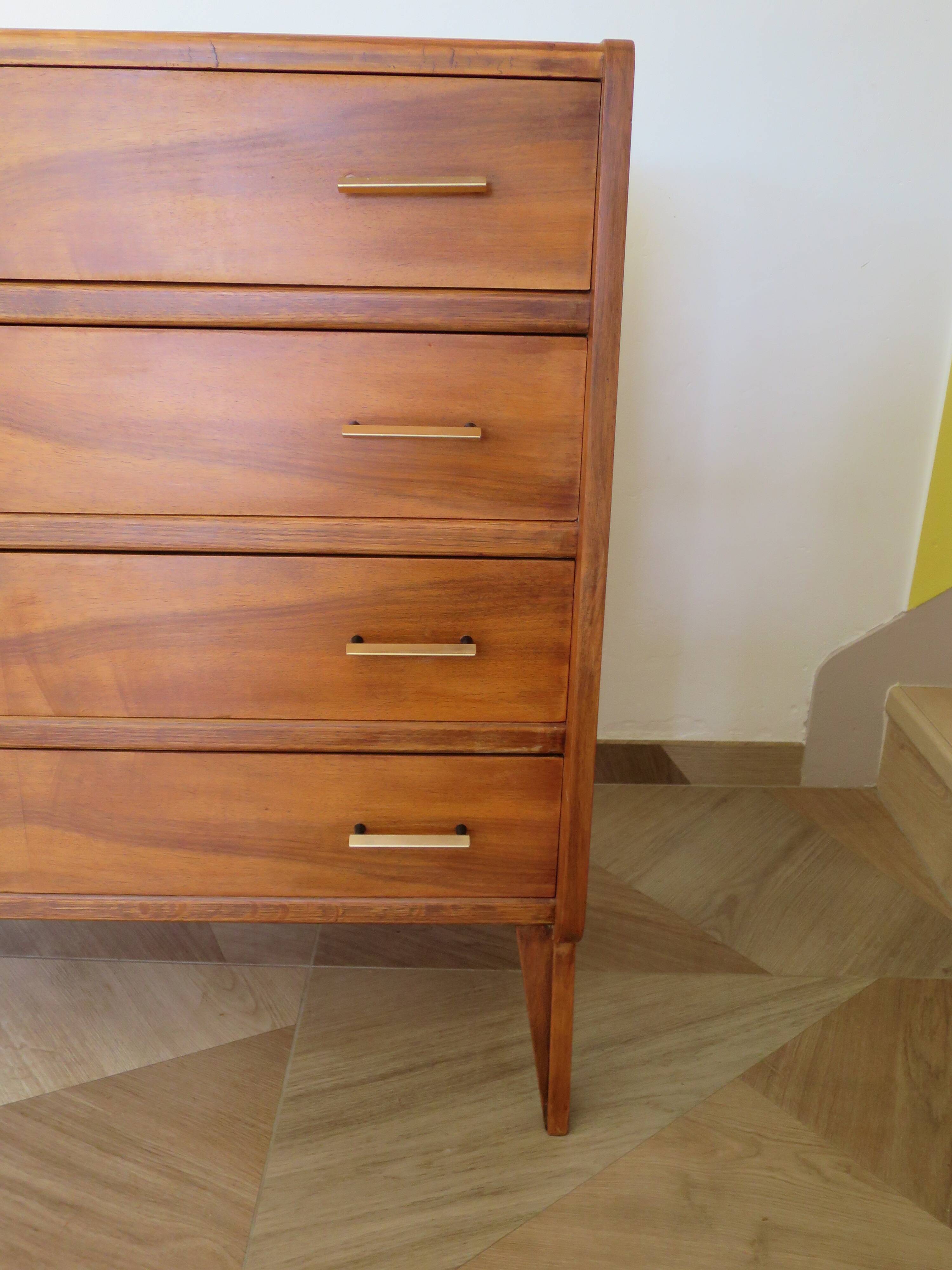 Cabinetmaker's chest of drawers - 4 drawers - golden oak - with oblique profile - compass feet - 1950