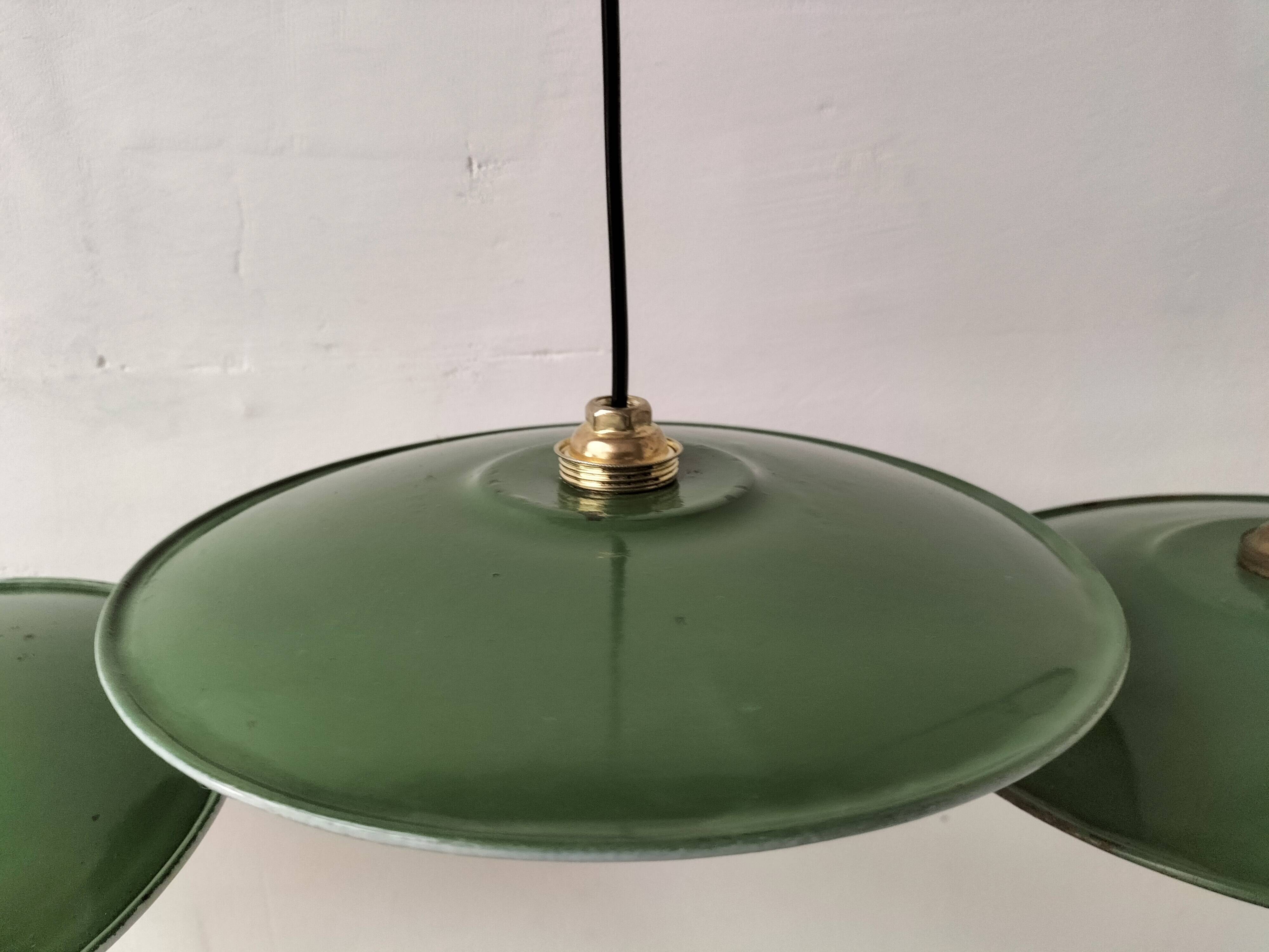 Enameled sheet metal pendant lights