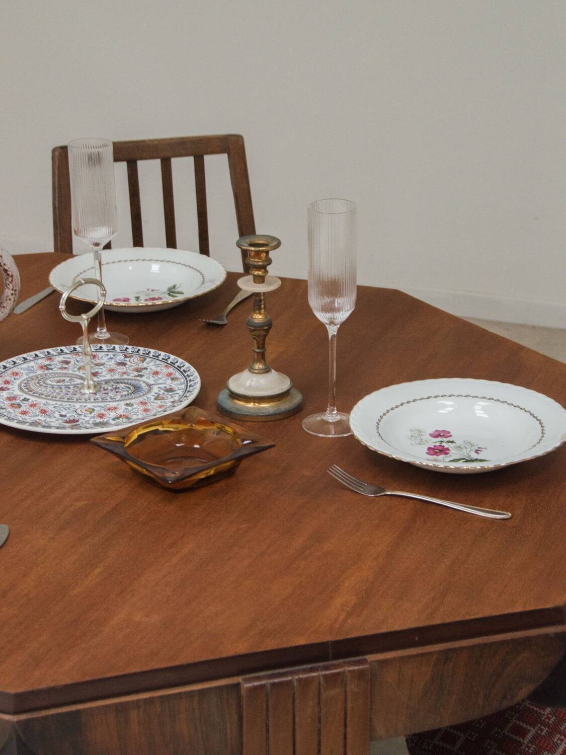 Solid wood octagonal dining table, Art Deco, France.