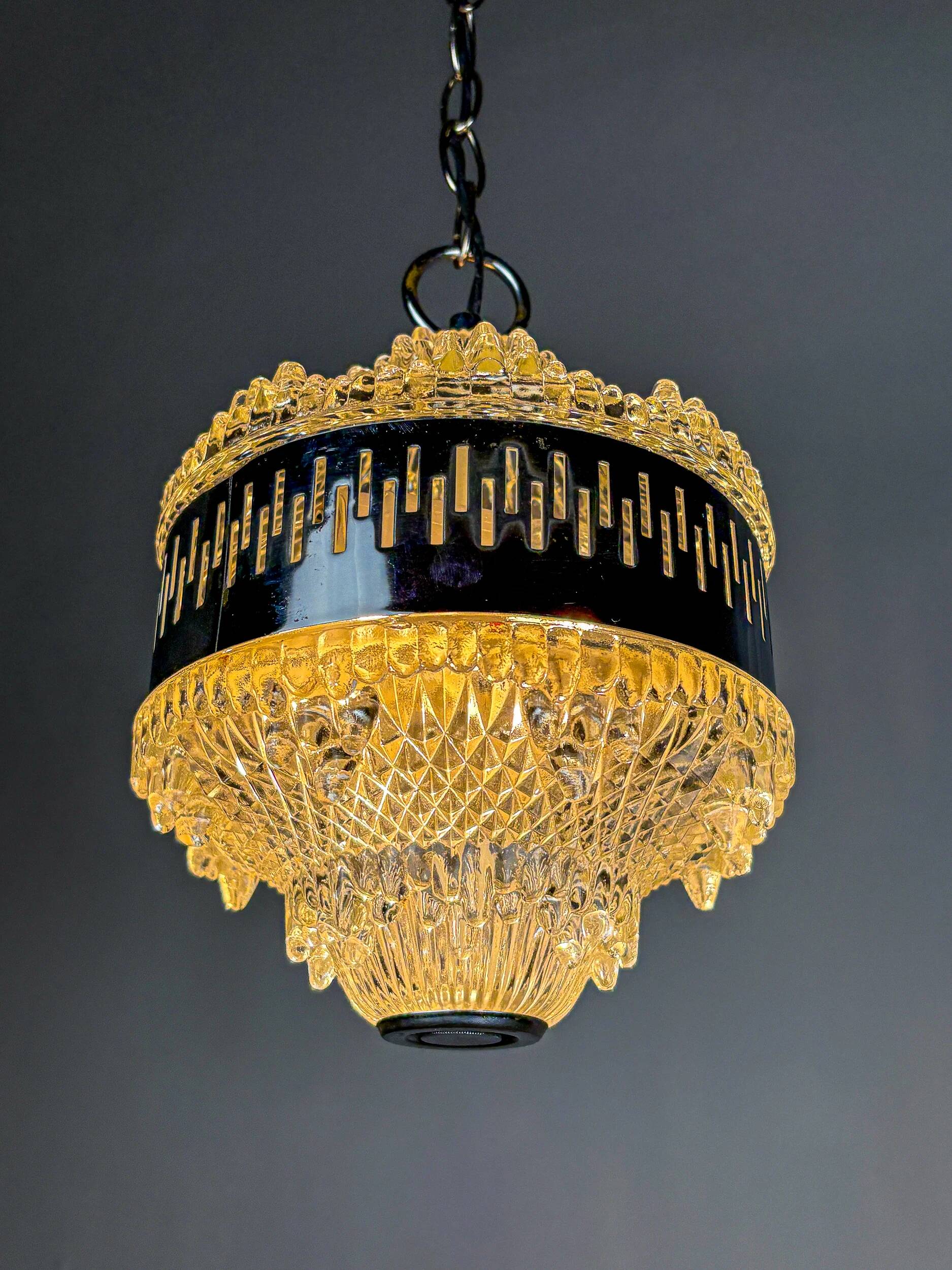 Kaiser Leuchten chandelier, frosted glass, Germany, 1960s
