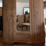 Large antique art deco wardrobe in raw solid oak