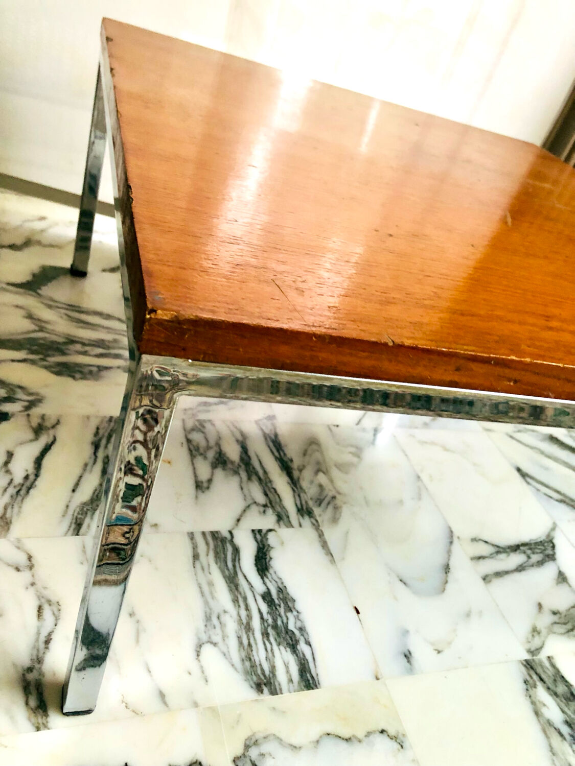 Modernist coffee table in chrome and solid wood - Bauhaus