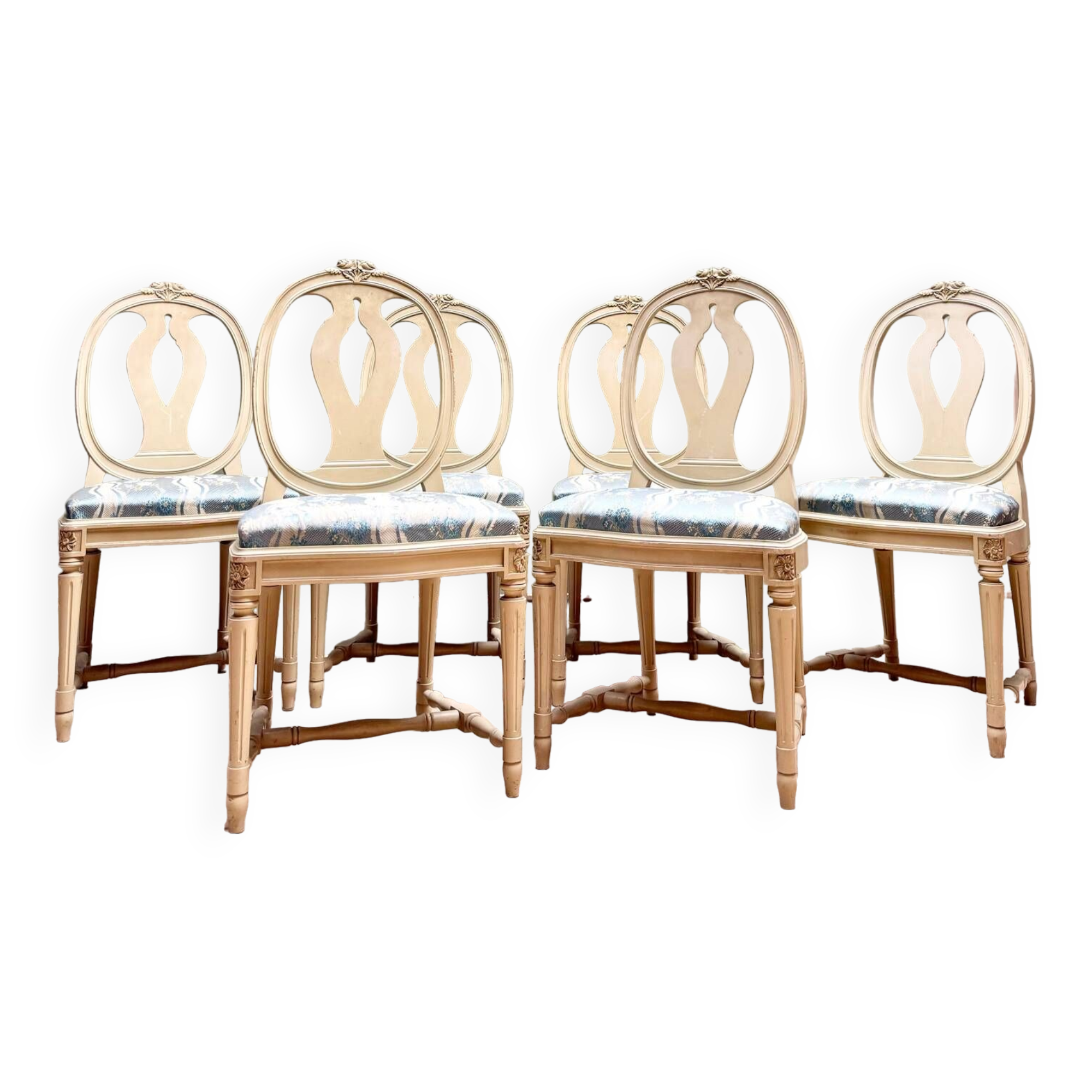 Suite Of Six Louis XVI Style Lacquered Wood Chairs