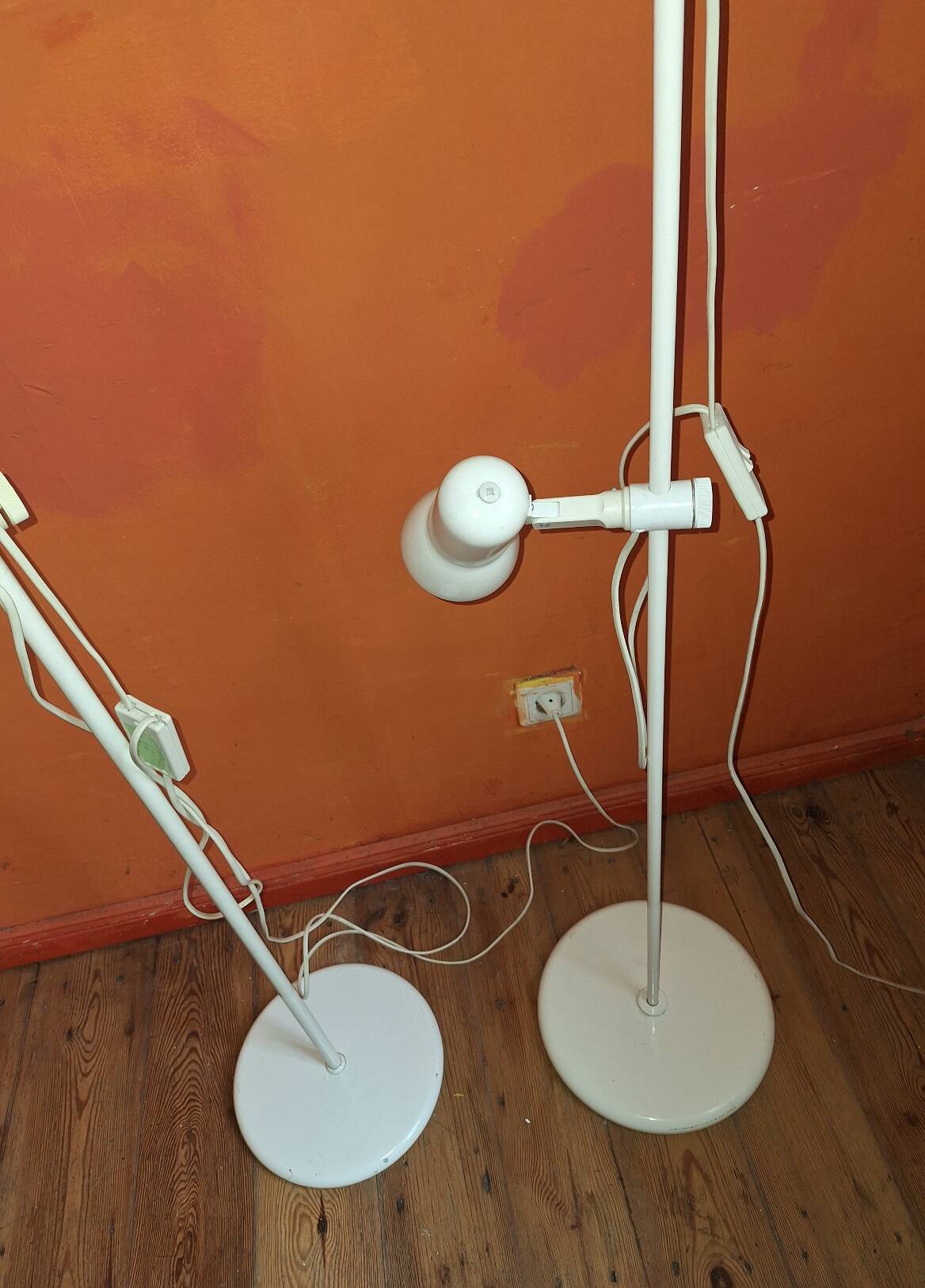 Pair of Italian multi-adjustable floor lamps with 2 spotlights, 1970s