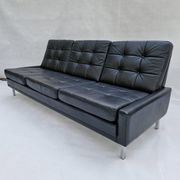 3-seater sofa, vintage, chrome, black leather, Denmark, 1960s