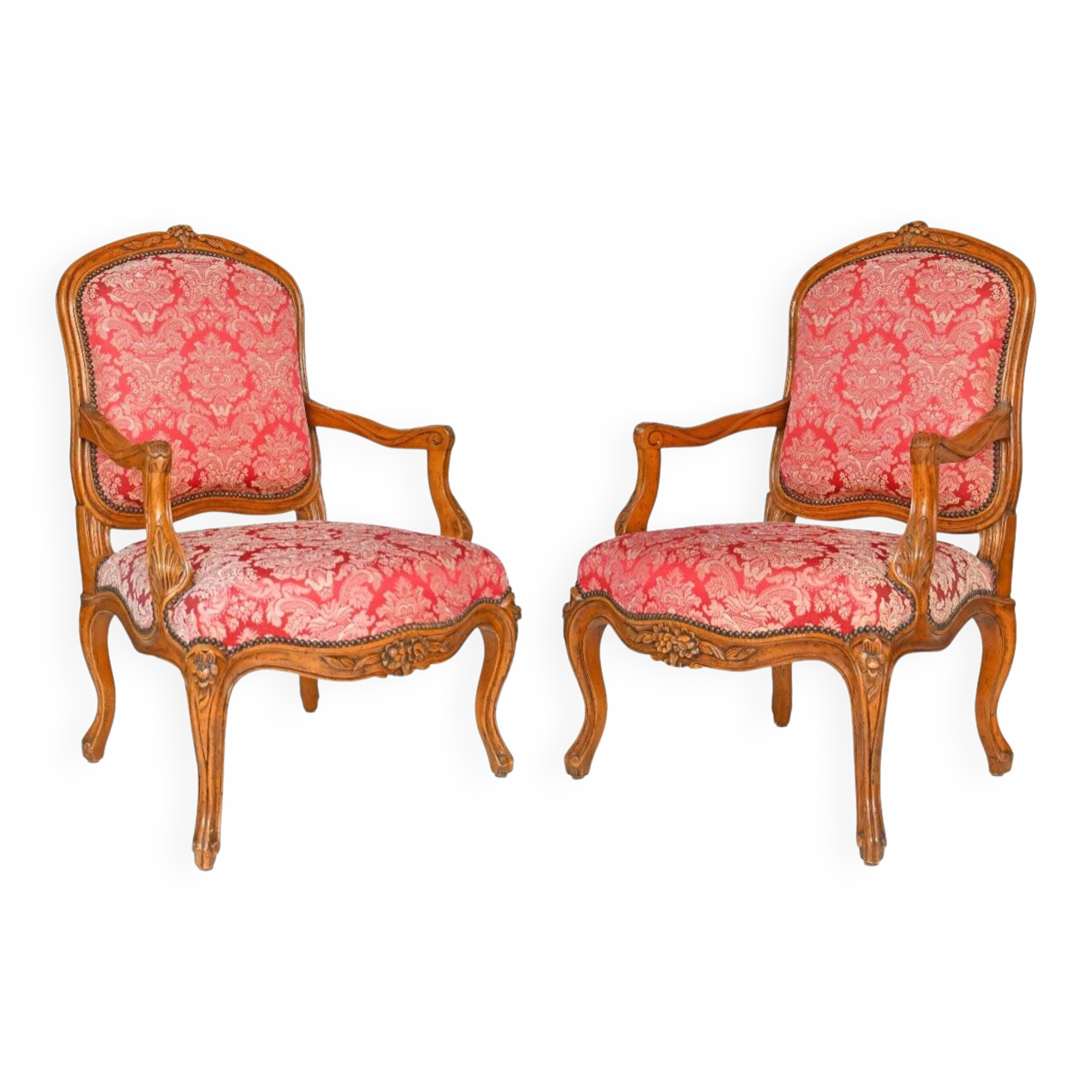 Pair of Louis XV style cabriolet armchairs