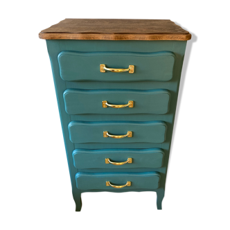 Chiffonnier 5 tiroirs relooké vert