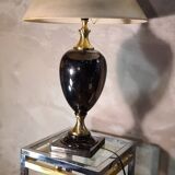 black glazed and gold ceramic lamp