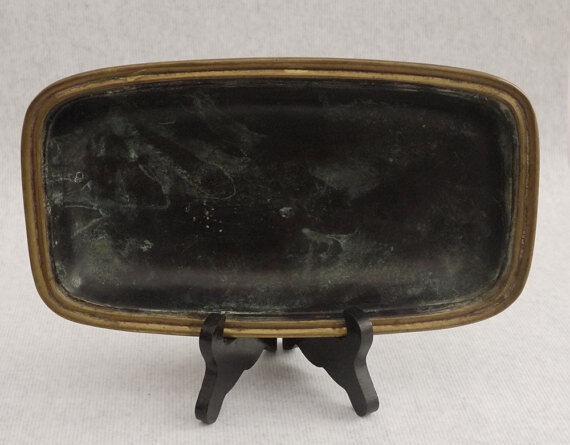 Dark green rectangular bronze dish