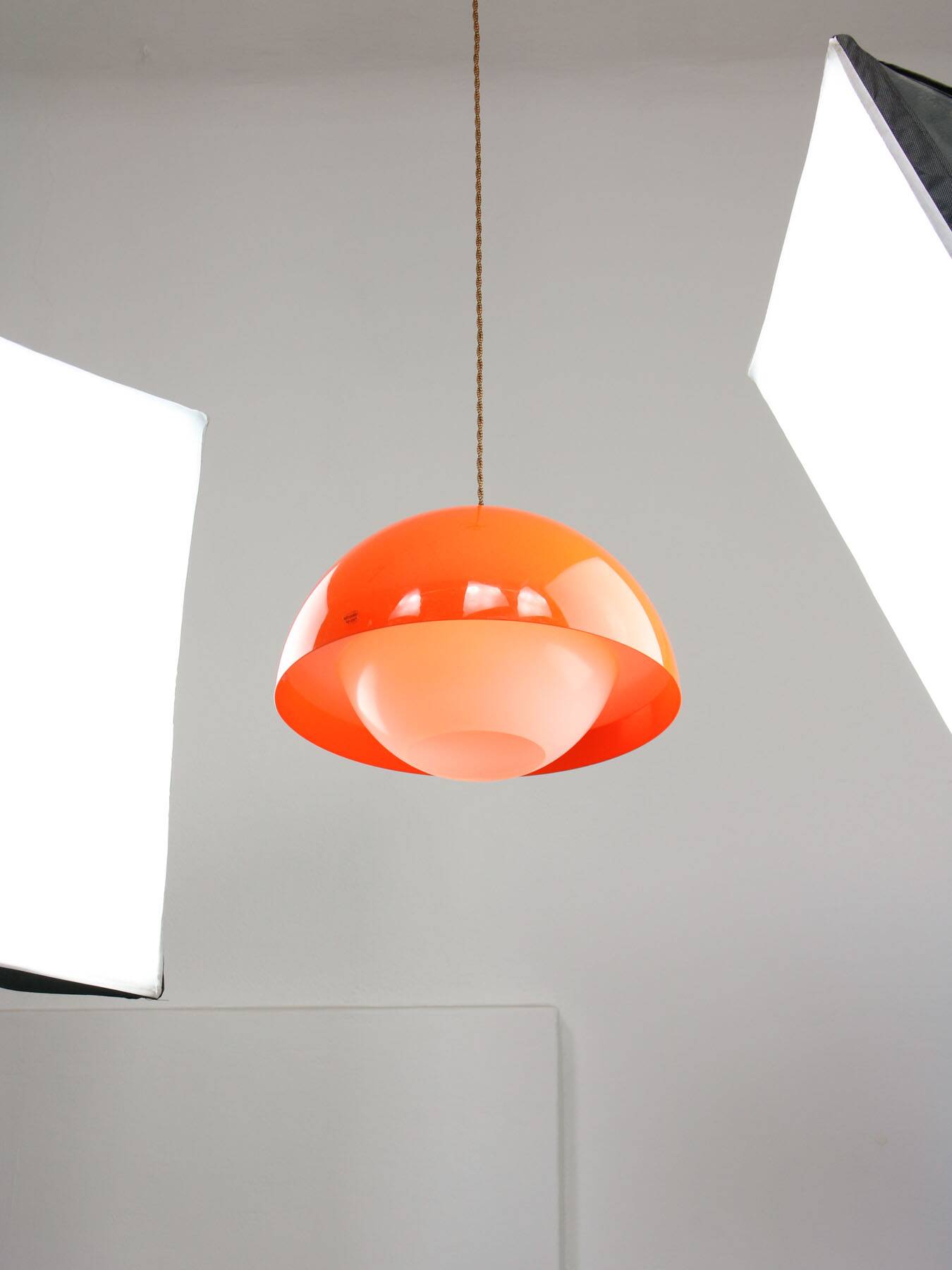 Italian Space Age Pendant in Chrome and Orange Plexiglass, 1970s