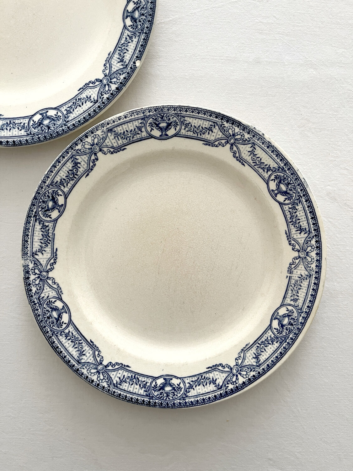 2 antique flat plates made of ironstone "Directoire" Salins
