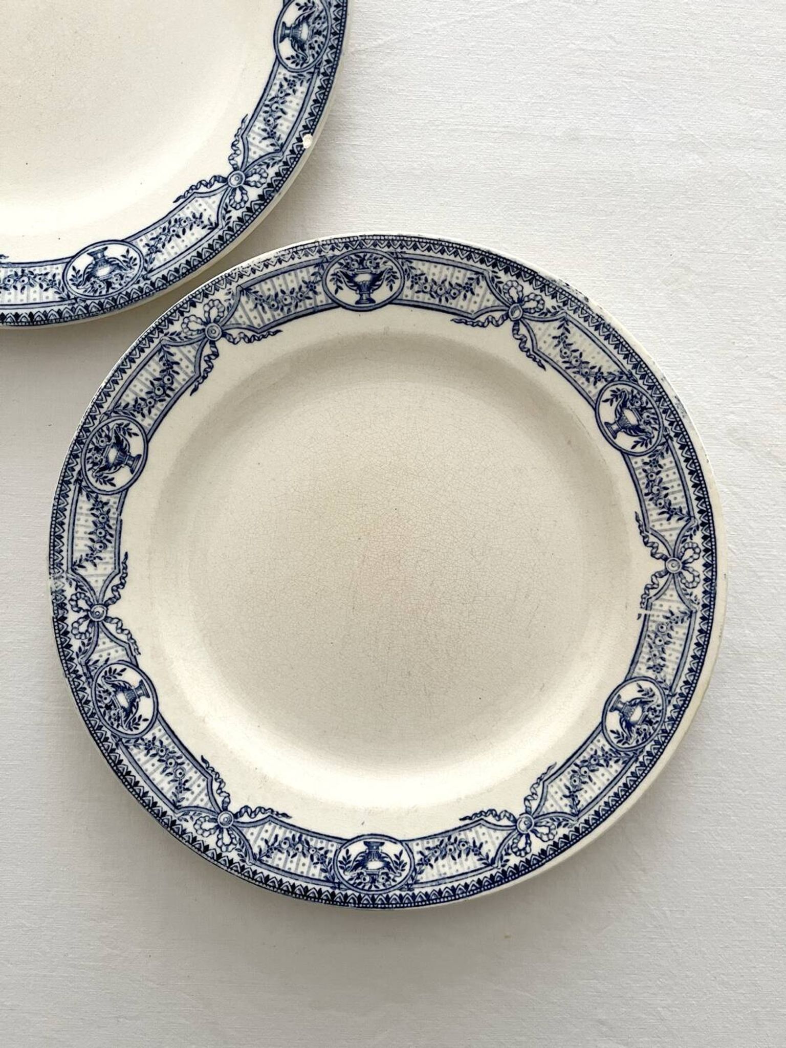 2 antique flat plates made of ironstone "Directoire" Salins