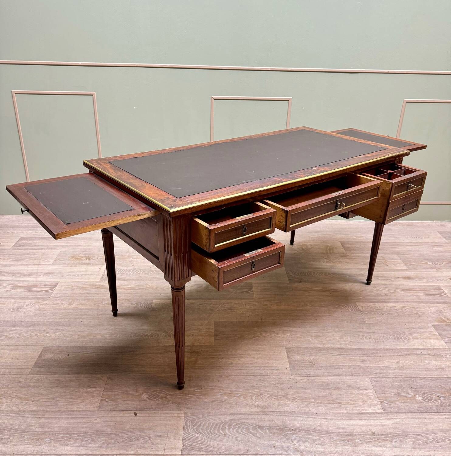 Louis XVI Style Mahogany Flat Desk With Zippers XIX Eme Century