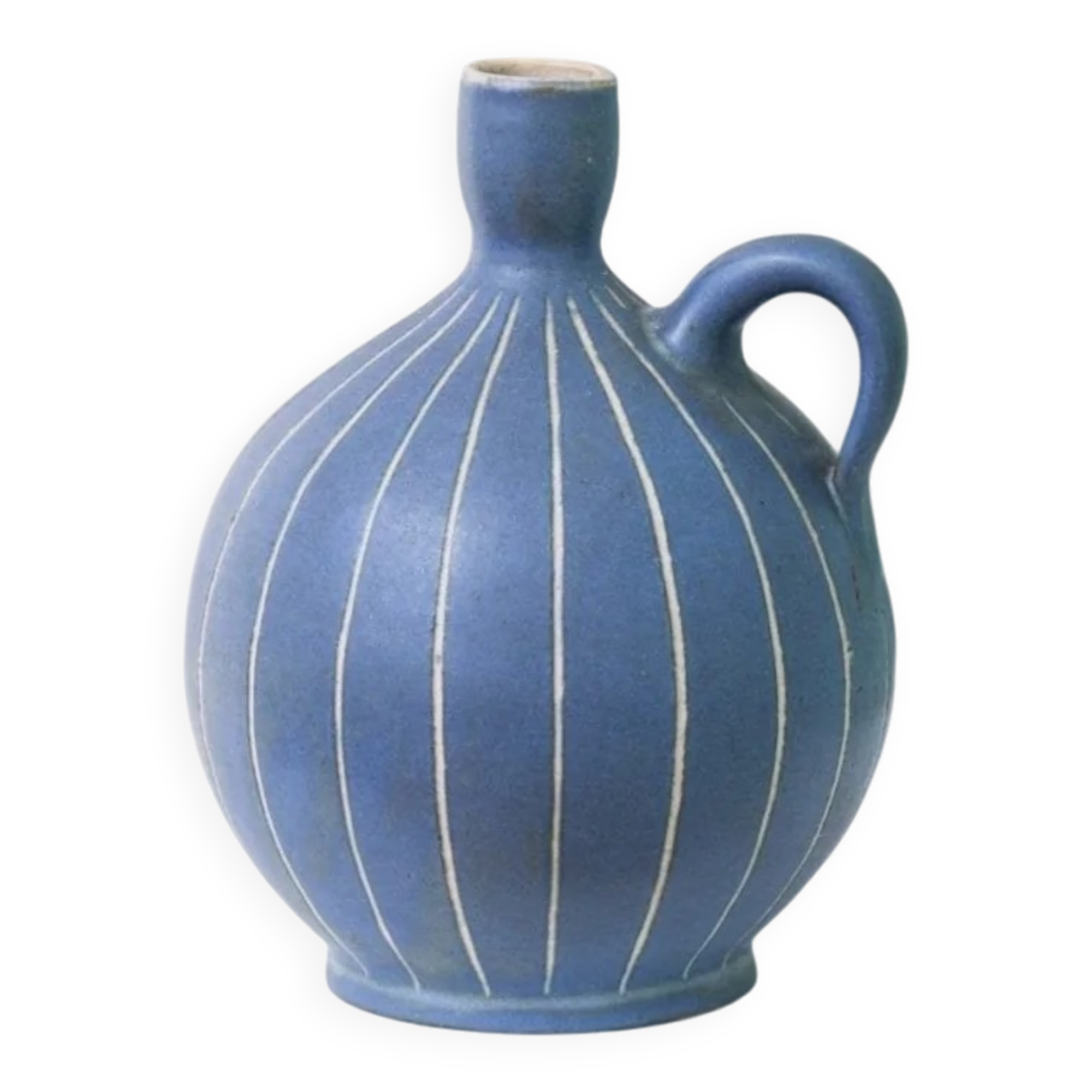 Vase en céramique bleue par Carl Fischer pour PGH B_x0000_fcrgel, 14x12x12 cm, céramique du milieu du siècle, années 1960.