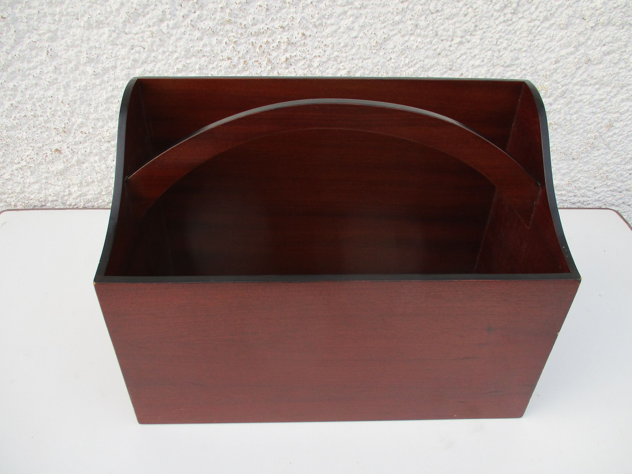 Magazine holder vintage vinyl door in mahogany wood