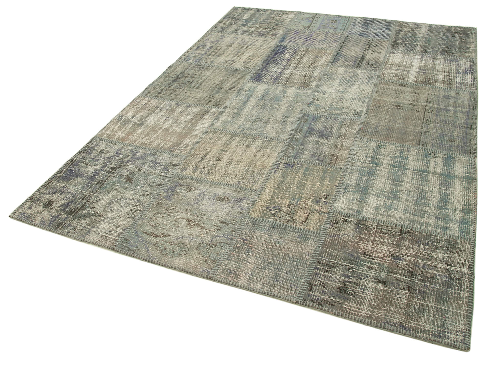 Hand-knotted oriental vintage 175 cm x 245 cm grey patchwork carpet