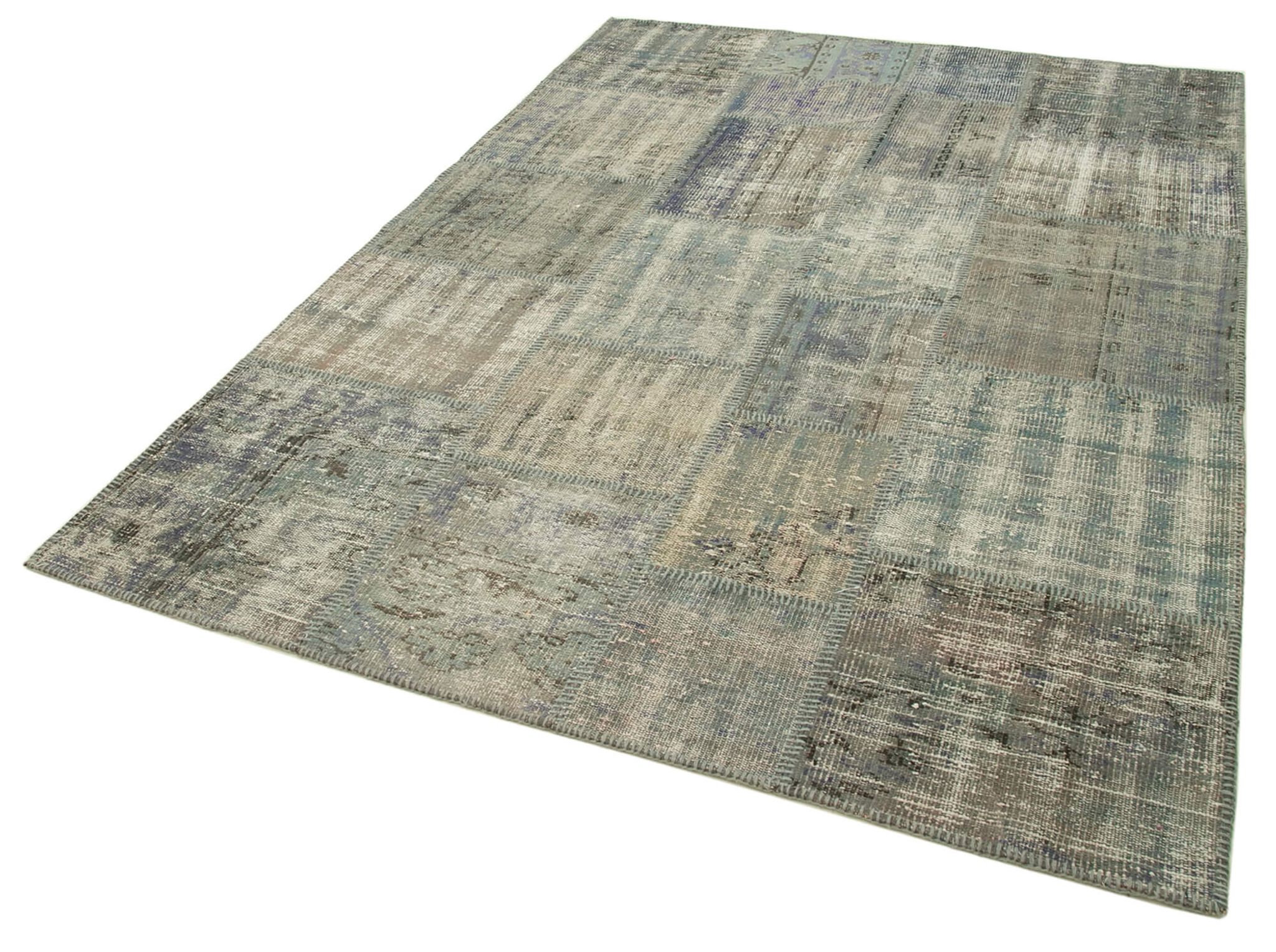 Hand-knotted oriental vintage 175 cm x 245 cm grey patchwork carpet